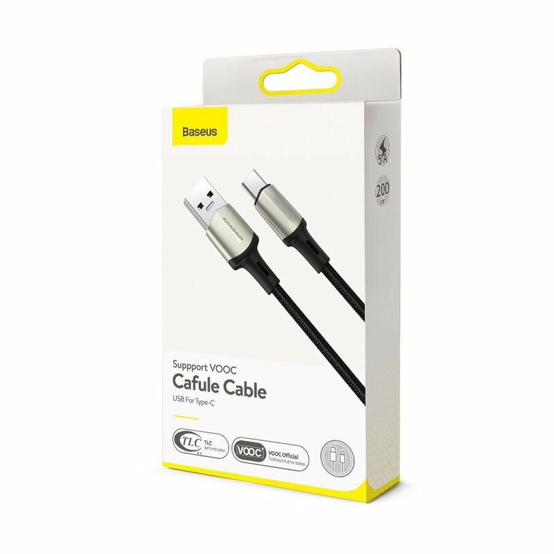 Cablu De Date Baseus Cafule USB La Type-C Cu Suport Pentru Incarcare Rapida VOOC 5A 1m - CATKLF-VA01 - Negru