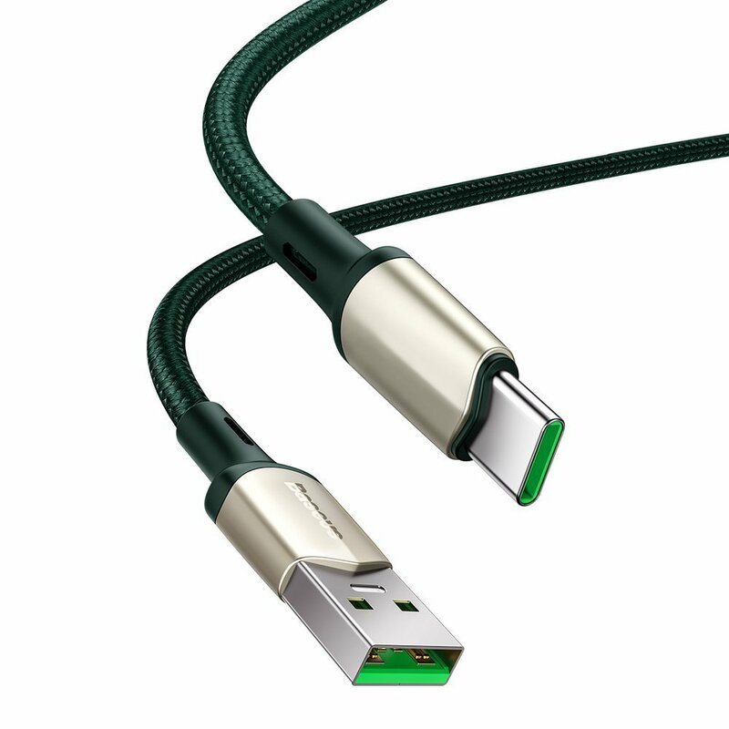 Cablu De Date Baseus Cafule USB La Type-C Cu Suport Pentru Incarcare Rapida VOOC 5A 1m - CATKLF-VA06 - Verde
