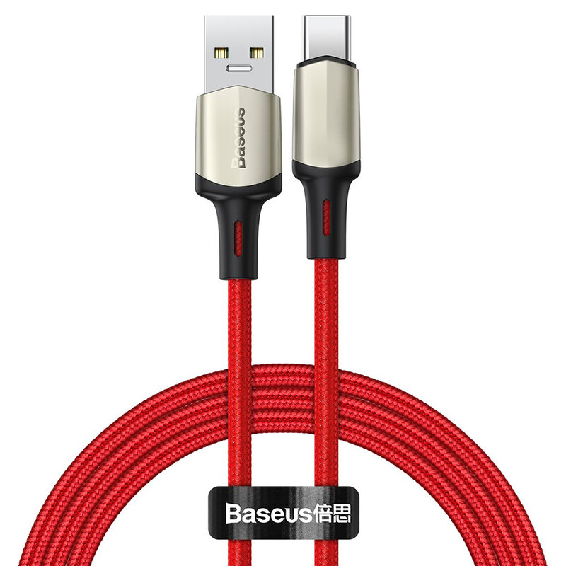 Cablu De Date Baseus Cafule USB La Type-C Cu Suport Pentru Incarcare Rapida VOOC 5A 1m - CATKLF-VA09 - Rosu