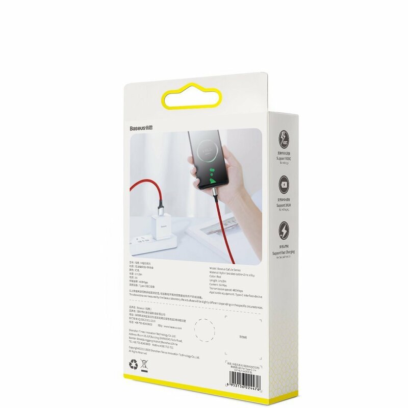 Cablu De Date Baseus Cafule USB La Type-C Cu Suport Pentru Incarcare Rapida VOOC 5A 2m - CATKLF-VB09 - Rosu