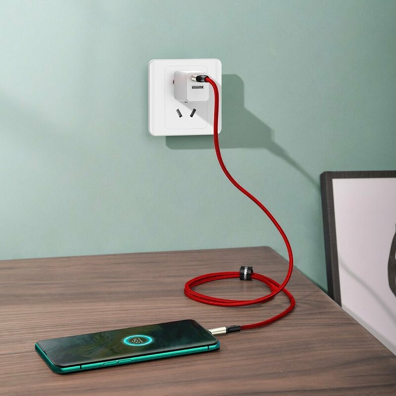 Cablu De Date Baseus Cafule USB La Type-C Cu Suport Pentru Incarcare Rapida VOOC 5A 2m - CATKLF-VB09 - Rosu