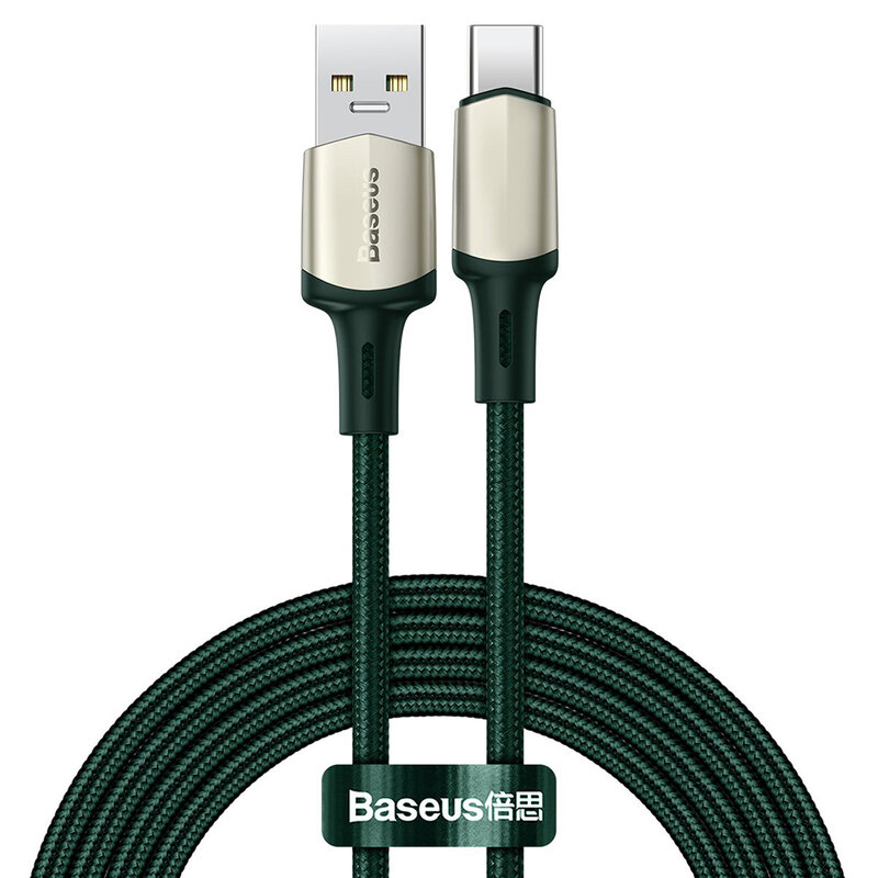 Cablu De Date Baseus Cafule USB La Type-C Cu Suport Pentru Incarcare Rapida VOOC 5A 2m - CATKLF-VB06 - Verde