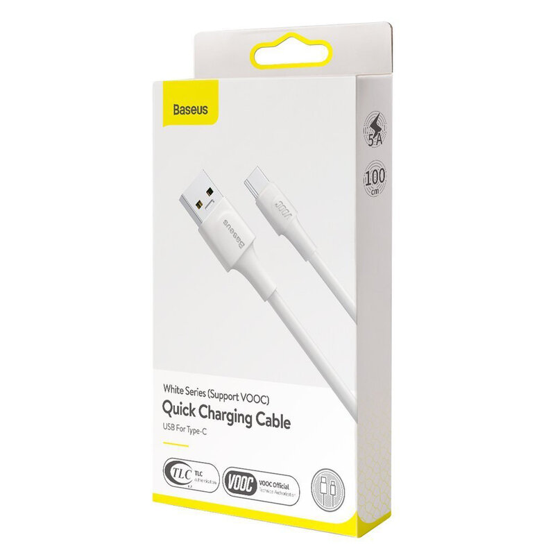 Cablu De Date Baseus De La USB La Type-C Si Suport Pentru Incarcare Rapida VOOC / TLC 5A 2m - CATSW-G02 - Alb