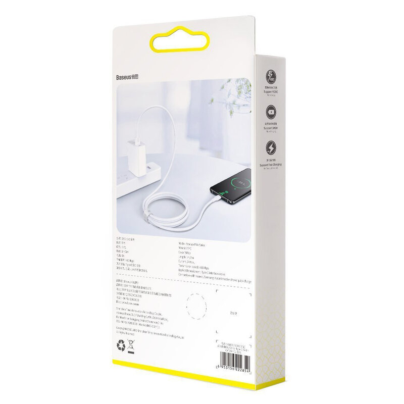 Cablu De Date Baseus De La USB La Type-C Si Suport Pentru Incarcare Rapida VOOC / TLC 5A 2m - CATSW-G02 - Alb