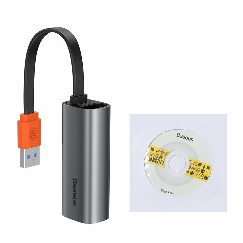 Hub Baseus Steel Cannon Adaptor De La USB A La RJ45 Gigabit LAN Cu Viteza De 1000Mbps - CAHUB-AD0G - Gri