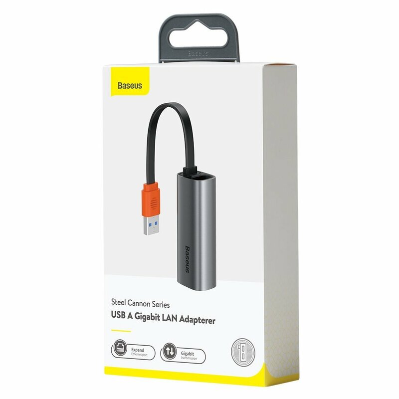 Hub Baseus Steel Cannon Adaptor De La USB A La RJ45 Gigabit LAN Cu Viteza De 1000Mbps - CAHUB-AD0G - Gri