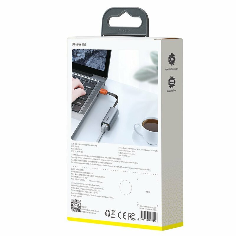 Hub Baseus Steel Cannon Adaptor De La USB A La RJ45 Gigabit LAN Cu Viteza De 1000Mbps - CAHUB-AD0G - Gri