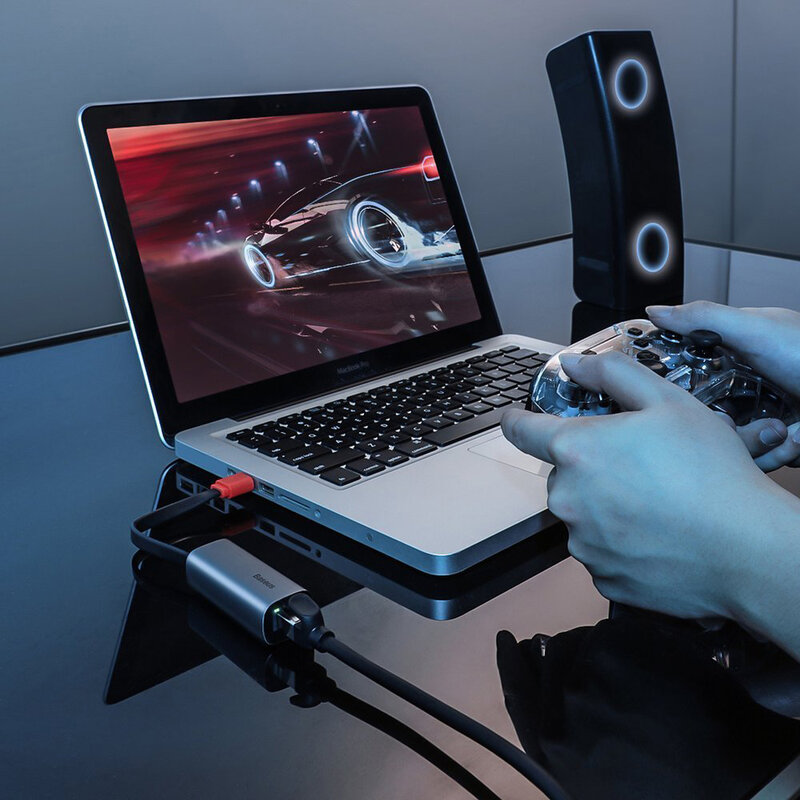 Hub Baseus Steel Cannon Adaptor De La USB A La RJ45 Gigabit LAN Cu Viteza De 1000Mbps - CAHUB-AD0G - Gri