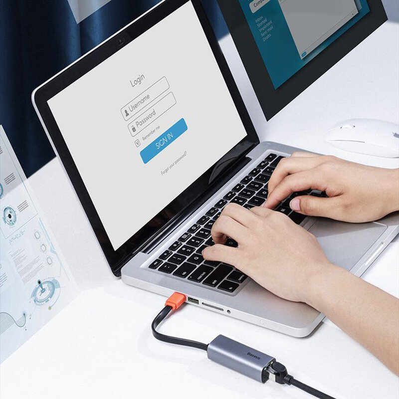 Hub Baseus Steel Cannon Adaptor De La USB A La RJ45 Gigabit LAN Cu Viteza De 1000Mbps - CAHUB-AD0G - Gri