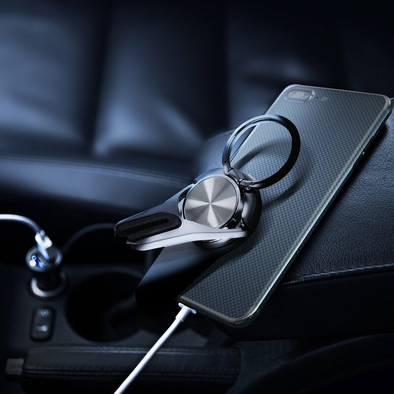 Suport Auto Pentru Telefon Stand Ring 360° Cu Adeziv Si Sistem De Prindere Pe Grila De Ventilatie - Argintiu