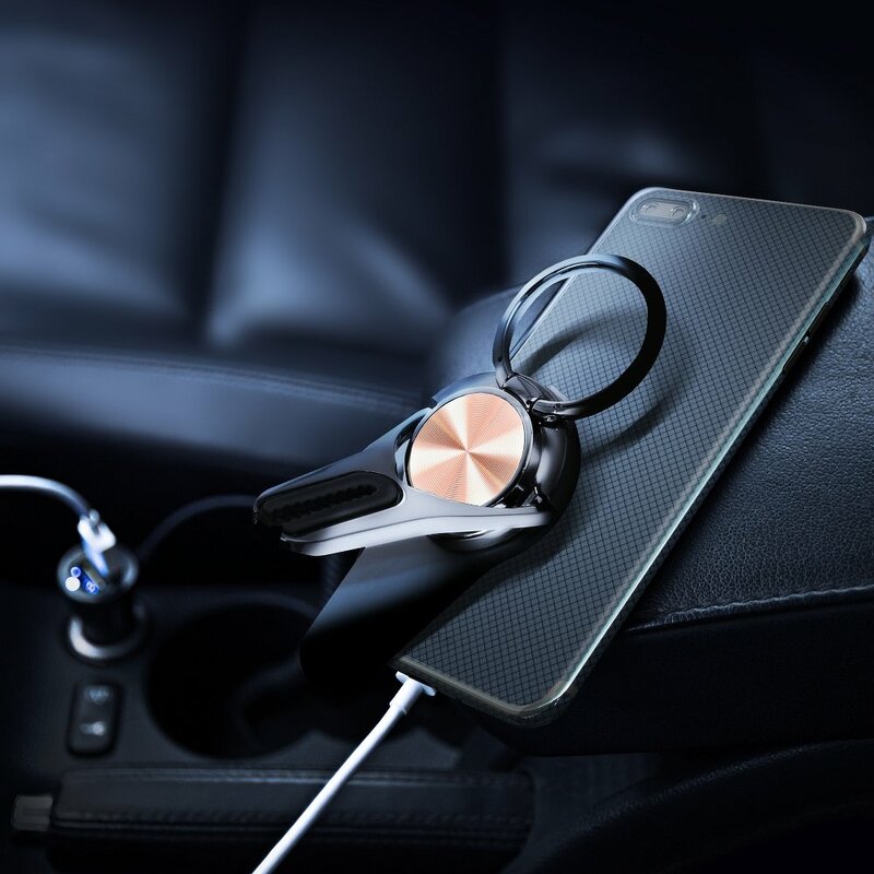 Suport Auto Pentru Telefon Stand Ring 360° Cu Adeziv Si Sistem De Prindere Pe Grila De Ventilatie - Auriu
