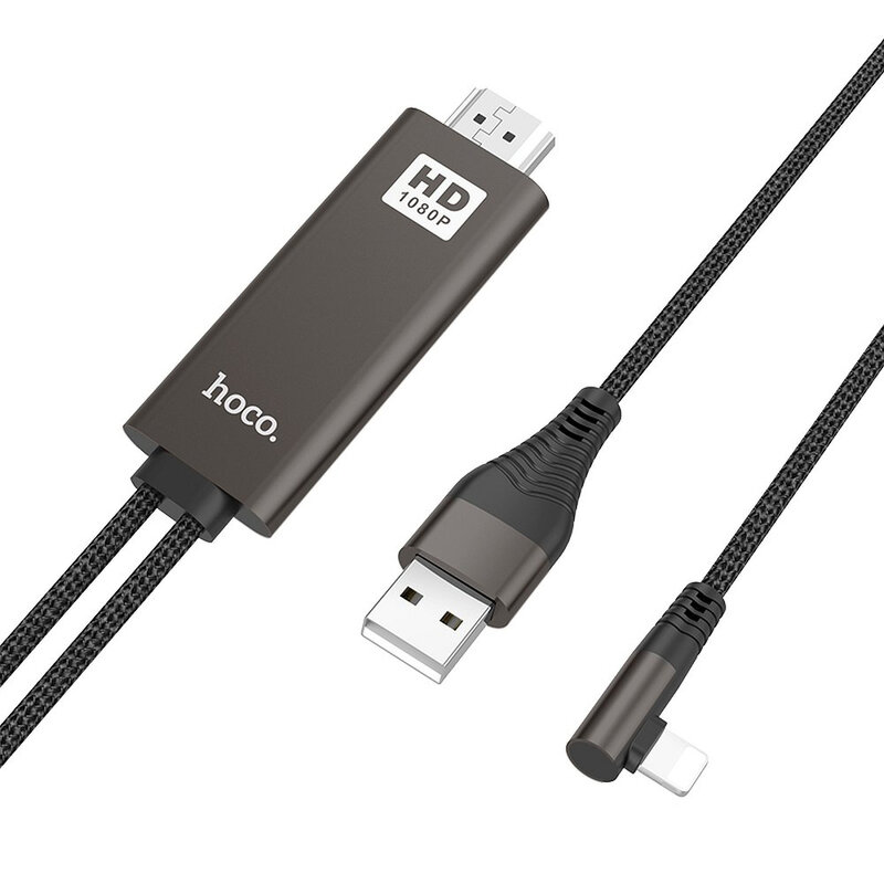 Cablu Video Adaptor Hoco UA14 Convertor De La Lightning / USB la HDMI (Full HD 1080p / HD 720p) 2m - Negru