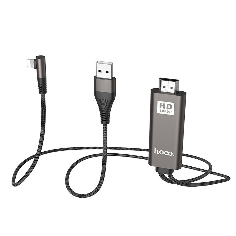 Cablu Video Adaptor Hoco UA14 Convertor De La Lightning / USB la HDMI (Full HD 1080p / HD 720p) 2m - Negru