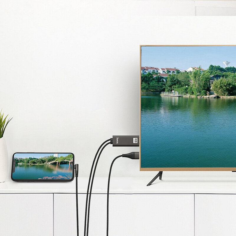 Cablu Video Adaptor Hoco UA14 Convertor De La Lightning / USB la HDMI (Full HD 1080p / HD 720p) 2m - Negru