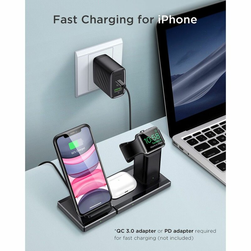 Incarcator Wireless ESR Statie 3in1 Cu Incarcare Rapida Android / Iphone / Apple Watch / AirPods 3A 10W - Negru