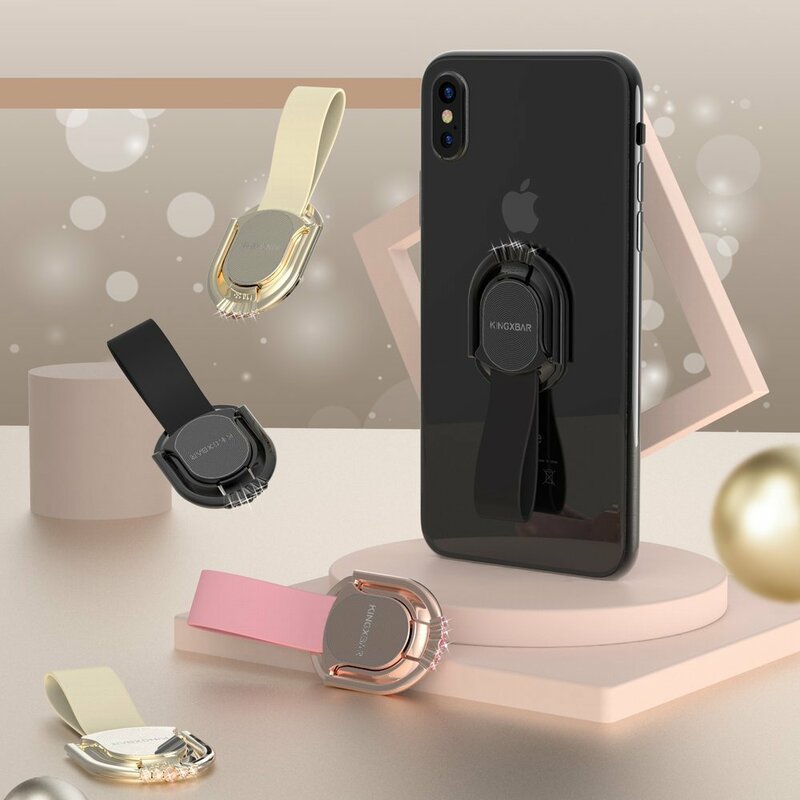Suport iRing Kingxbar Princess Kickstand Auto Cu Adeziv Si Cristale Swarovski Pentru Telefon - Roz