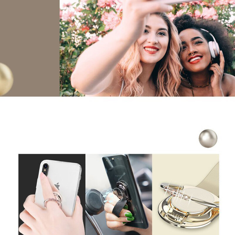 Suport iRing Kingxbar Princess Kickstand Auto Cu Adeziv Si Cristale Swarovski Pentru Telefon - Roz