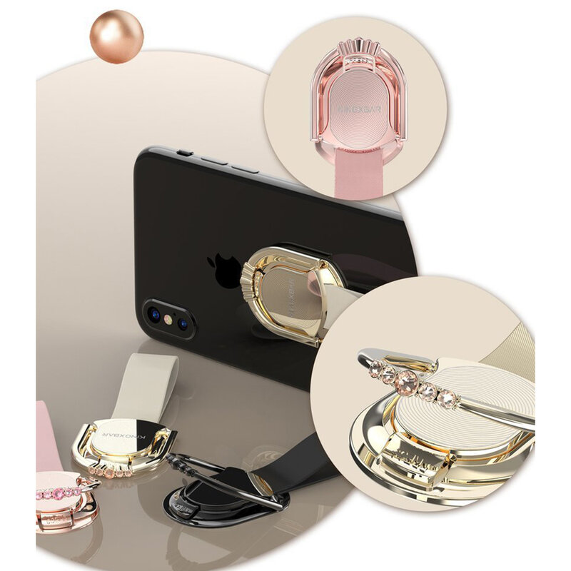 Suport iRing Kingxbar Princess Kickstand Auto Cu Adeziv Si Cristale Swarovski Pentru Telefon - Roz