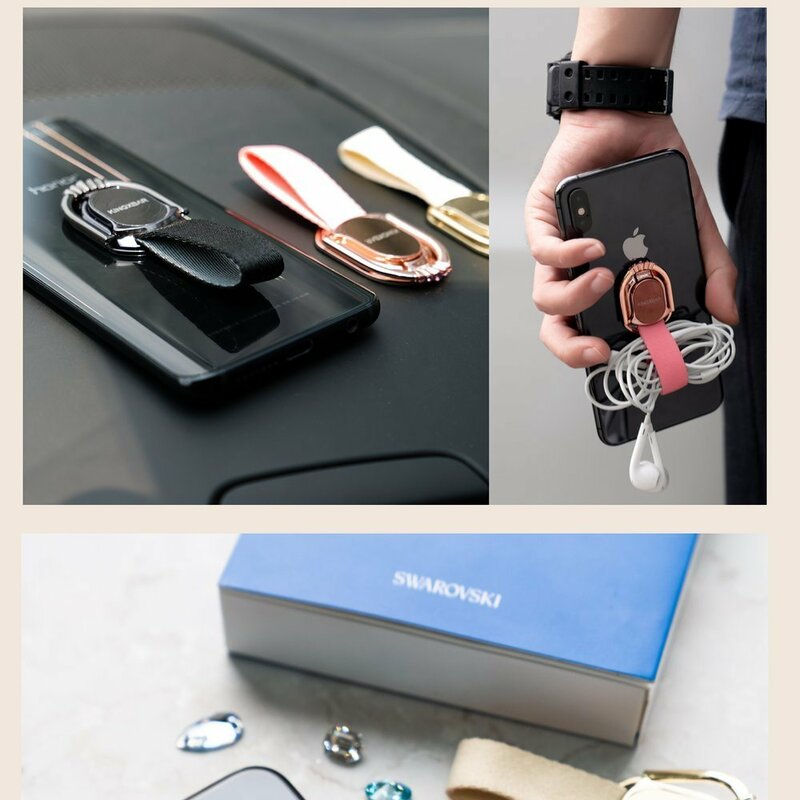 Suport iRing Kingxbar Princess Kickstand Auto Cu Adeziv Si Cristale Swarovski Pentru Telefon - Roz