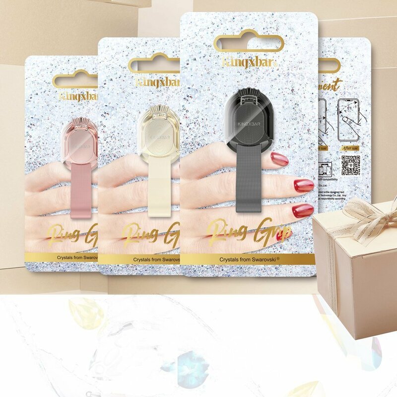 Suport iRing Kingxbar Princess Kickstand Auto Cu Adeziv Si Cristale Swarovski Pentru Telefon - Roz