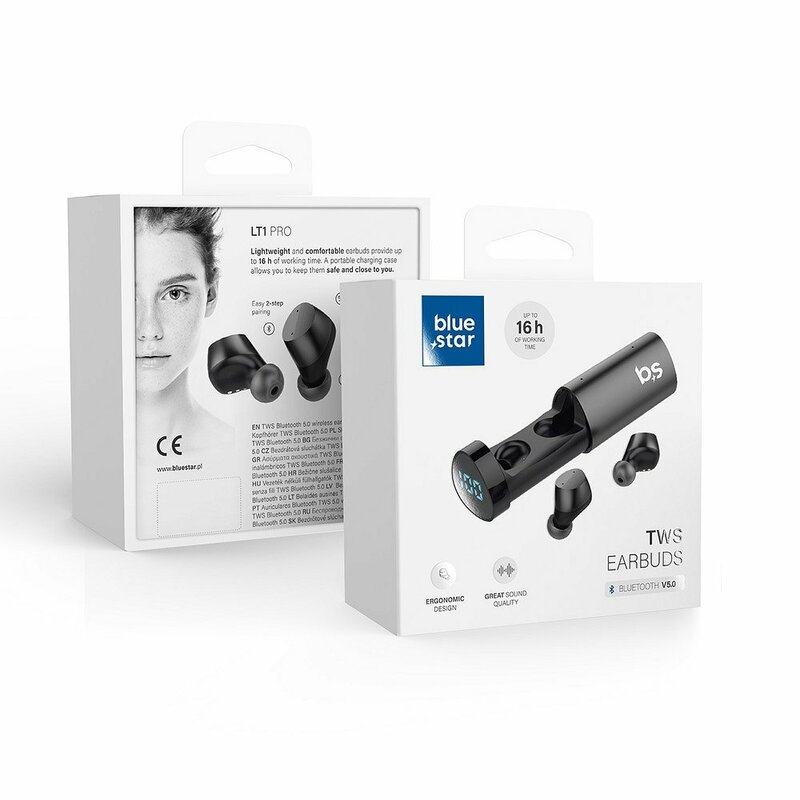 Casti In-Ear BlueStar LT1 Wireless Earbuds Stereo TWS Bluetooth 5.0 Cu Suport Pentru Incarcare - Negru