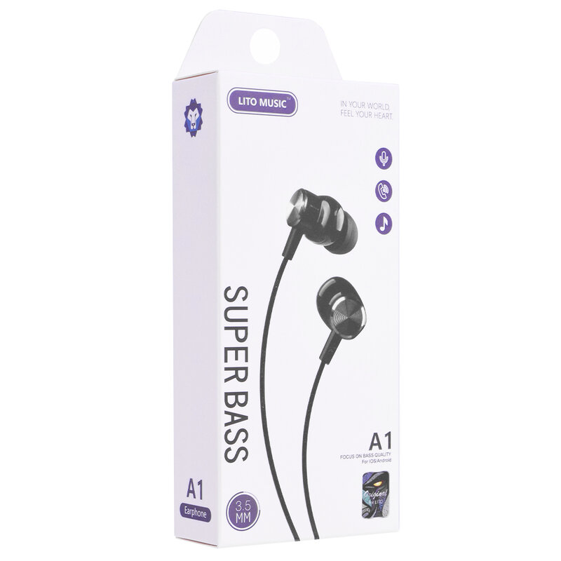 Casti In-Ear Lito A1 Super Bass Stereo Cu Microfon Si Cablu De 3.5mm Si Lungimea De 1.2m - Negru