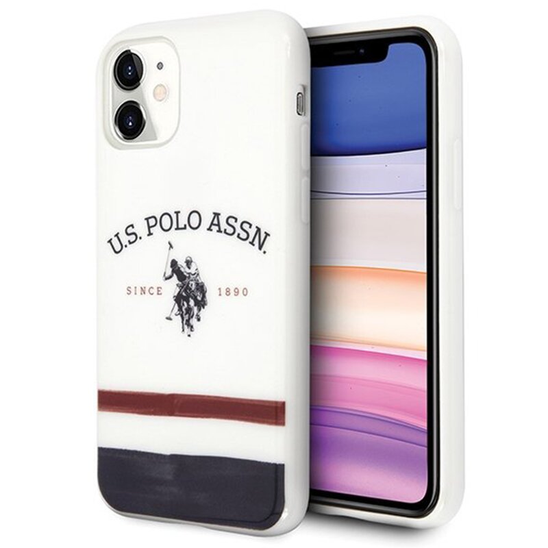 Husa iPhone 11 U.S. Polo Assn. Tricolor Pattern Collection - Alb