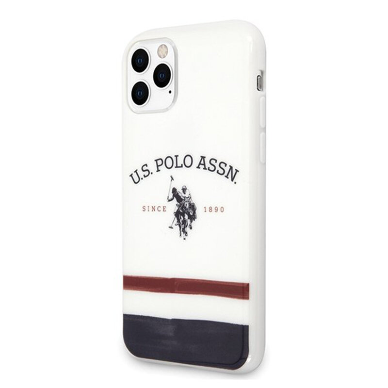 Husa iPhone 11 Pro U.S. Polo Assn. Tricolor Pattern Collection - Alb
