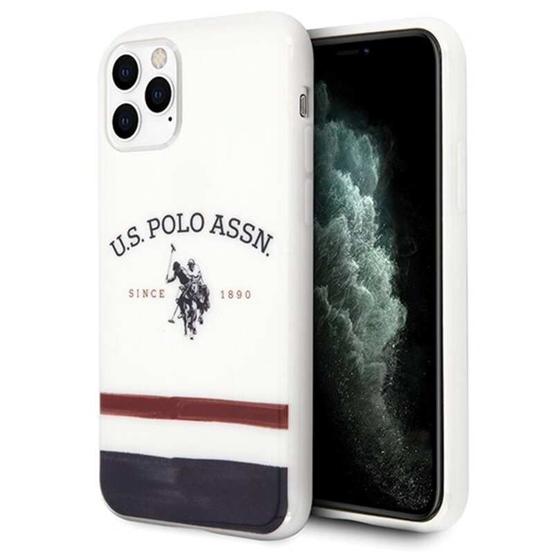 Husa iPhone 11 Pro Max U.S. Polo Assn. Tricolor Pattern Collection - Alb