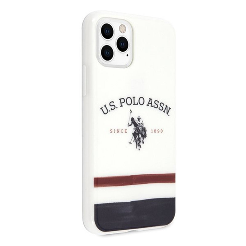 Husa iPhone 11 Pro Max U.S. Polo Assn. Tricolor Pattern Collection - Alb