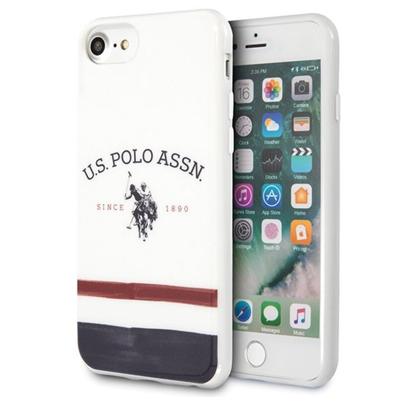 Husa iPhone 7 U.S. Polo Assn. Tricolor Pattern Collection - Alb