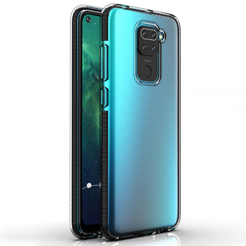 Husa Xiaomi Redmi 10X 4G Transparenta Spring Case Flexibila Cu Margini Colorate - Negru