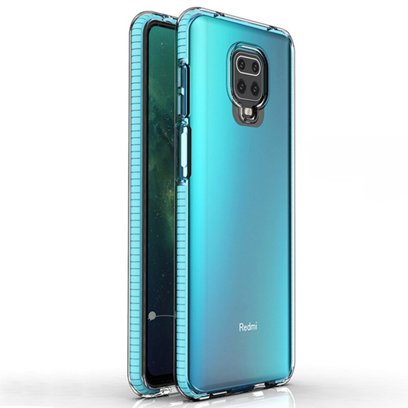 Husa Xiaomi Redmi Note 9S Transparenta Spring Case Flexibila Cu Margini Colorate - Bleu
