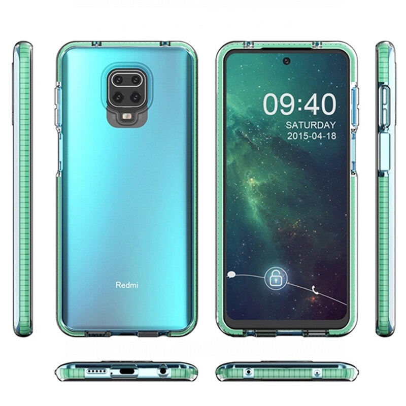 Husa Xiaomi Redmi Note 9S Transparenta Spring Case Flexibila Cu Margini Colorate - Bleu