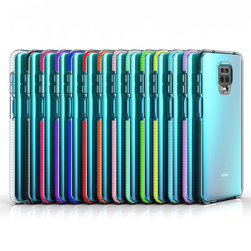Husa Xiaomi Redmi Note 9S Transparenta Spring Case Flexibila Cu Margini Colorate - Bleu