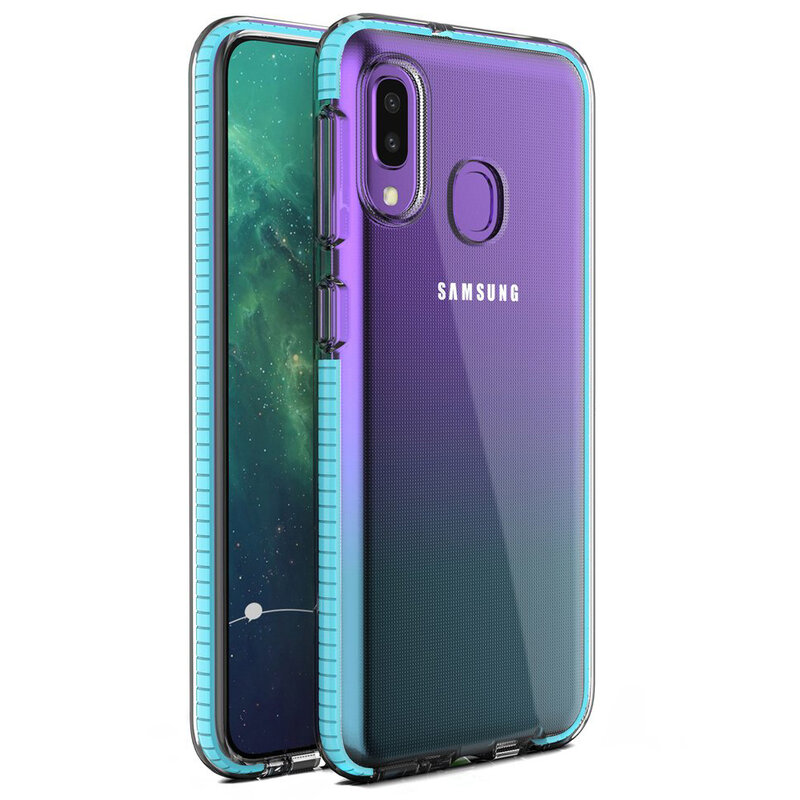 Husa Samsung Galaxy A20e Transparenta Spring Case Flexibila Cu Margini Colorate - Bleu