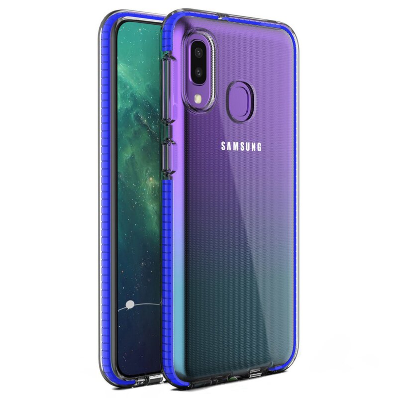 Husa Samsung Galaxy A20e Transparenta Spring Case Flexibila Cu Margini Colorate - Bleumarin