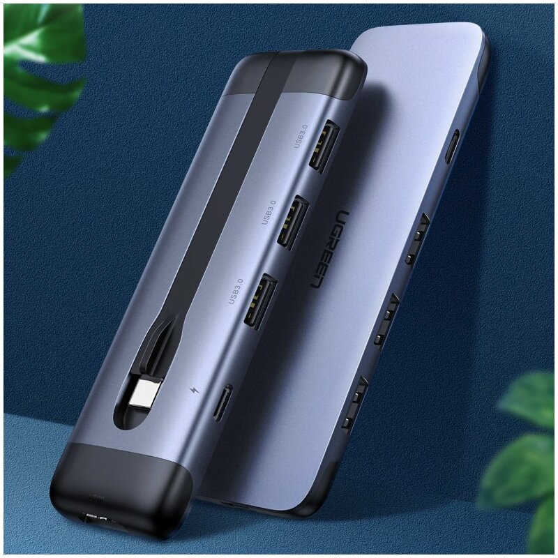 Hub Ugreen, Type-C la 3x USB 3.0, HDMI, Type-C PD, 100W, 5A, gri, 70408 