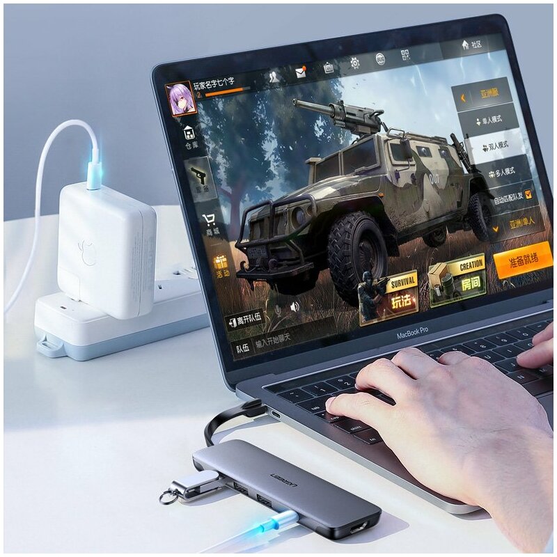 Hub Ugreen, Type-C la 3x USB 3.0, HDMI, Type-C PD, 100W, 5A, gri, 70408 