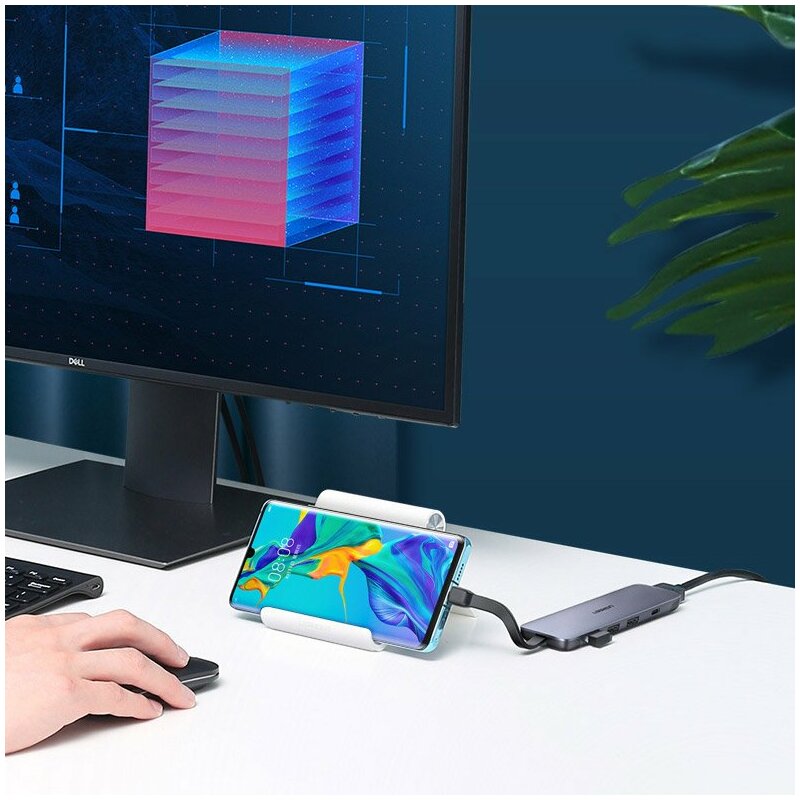 Hub Ugreen, Type-C la 3x USB 3.0, HDMI, Type-C PD, 100W, 5A, gri, 70408 