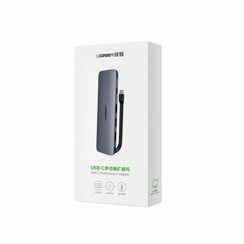 Hub Ugreen, Type-C la 3x USB 3.0, HDMI, Type-C PD, 100W, 5A, gri, 70408 