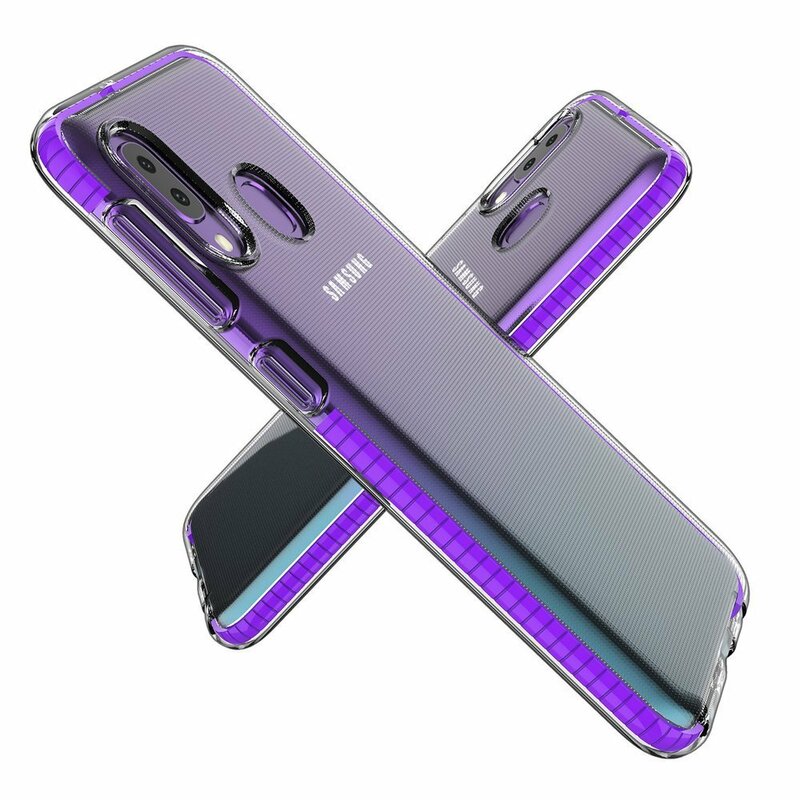 Husa Samsung Galaxy A20e Transparenta Spring Case Flexibila Cu Margini Colorate - Roz Inchis