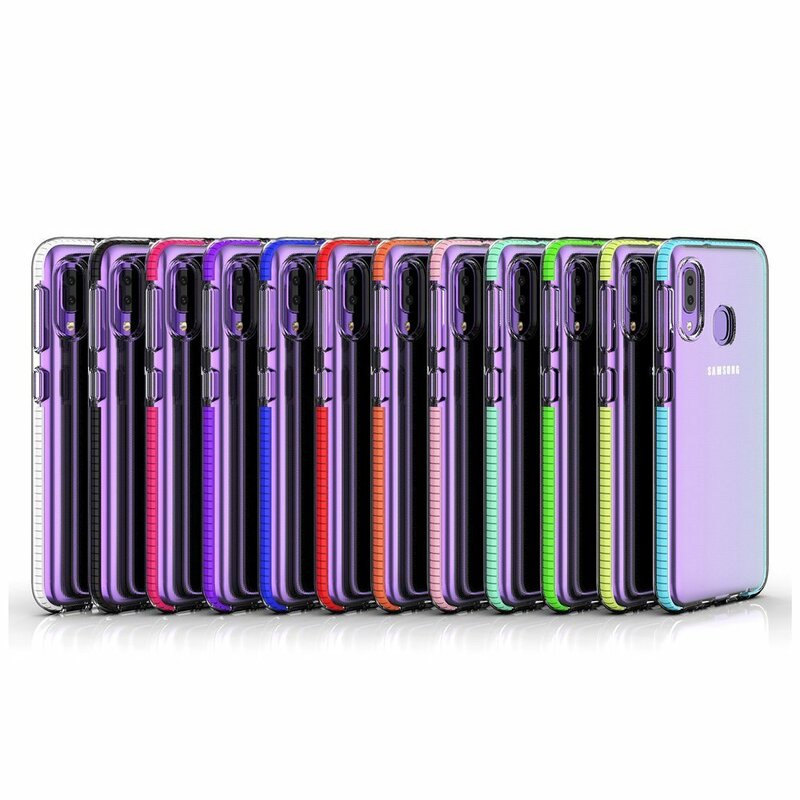 Husa Samsung Galaxy A20e Transparenta Spring Case Flexibila Cu Margini Colorate - Roz Inchis
