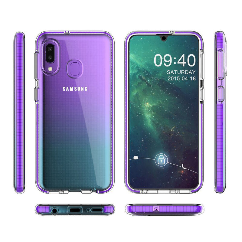 Husa Samsung Galaxy A20e Transparenta Spring Case Flexibila Cu Margini Colorate - Roz Inchis