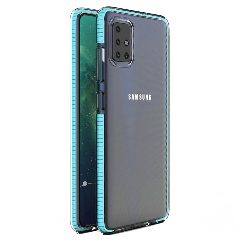 Husa Samsung Galaxy A51 Transparenta Spring Case Flexibila Cu Margini Colorate - Bleu