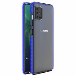 Husa Samsung Galaxy A51 Transparenta Spring Case Flexibila Cu Margini Colorate - Bleumarin