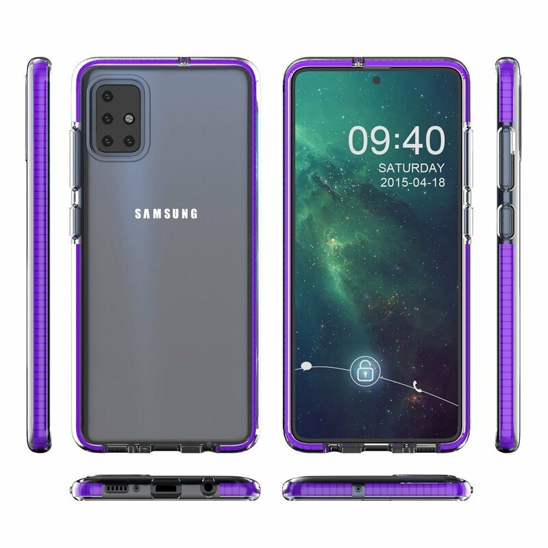 Husa Samsung Galaxy A51 Transparenta Spring Case Flexibila Cu Margini Colorate - Bleumarin