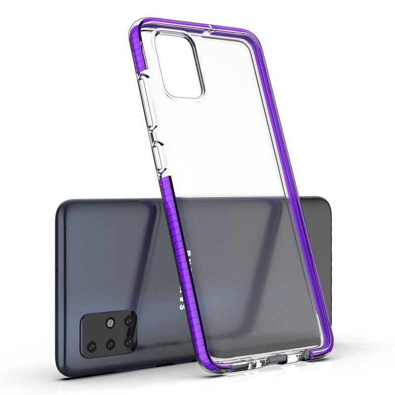 Husa Samsung Galaxy A51 Transparenta Spring Case Flexibila Cu Margini Colorate - Negru