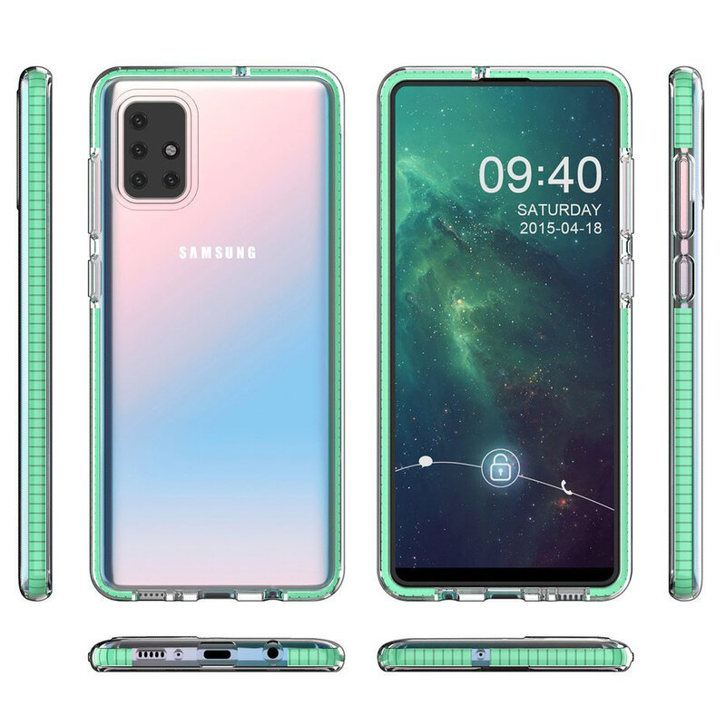 Husa Samsung Galaxy A71 Transparenta Spring Case Flexibila Cu Margini Colorate - Verde Deschis
