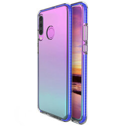 Husa Huawei P30 Lite Transparenta Spring Case Flexibila Cu Margini Colorate - Bleumarin